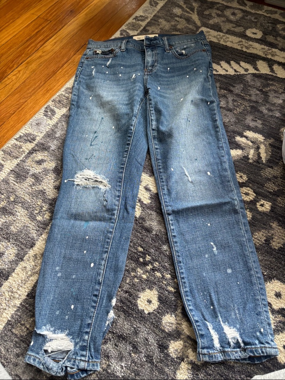 Distressed Feaux Paint-Splatter Blue Jeans